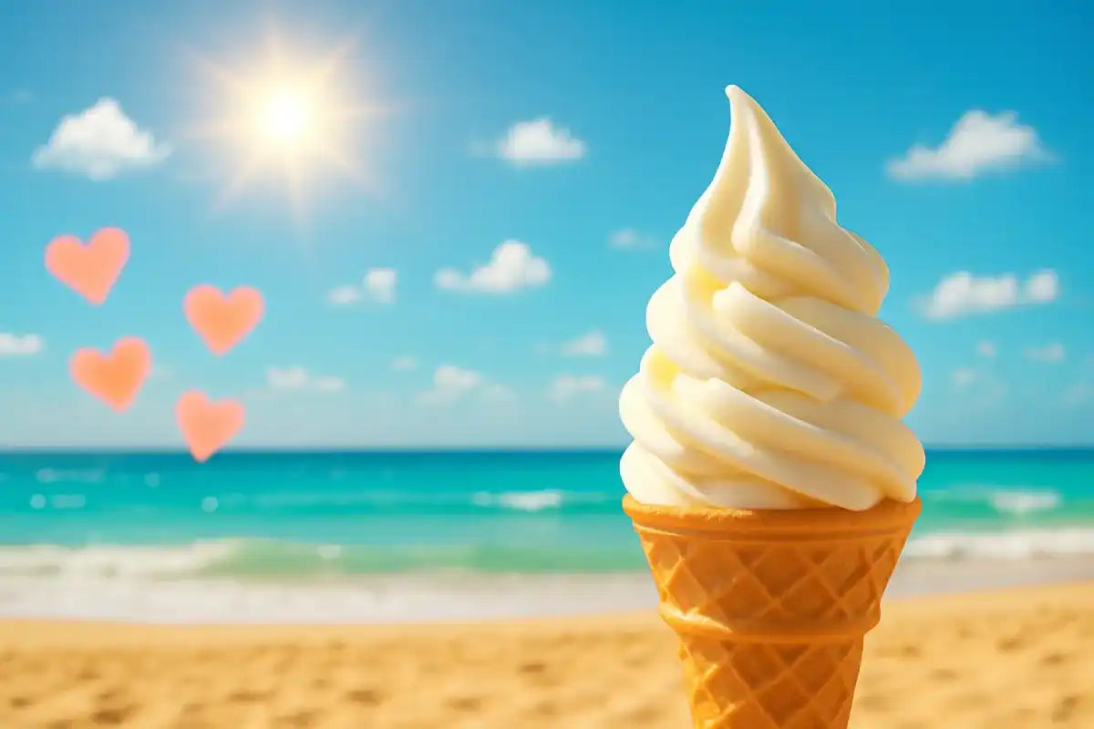 Cornet de crème glacée à la vanille tourbillonnée.