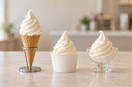 Illustration : trois présentations de glace italienne en cornet, pot et coupe.