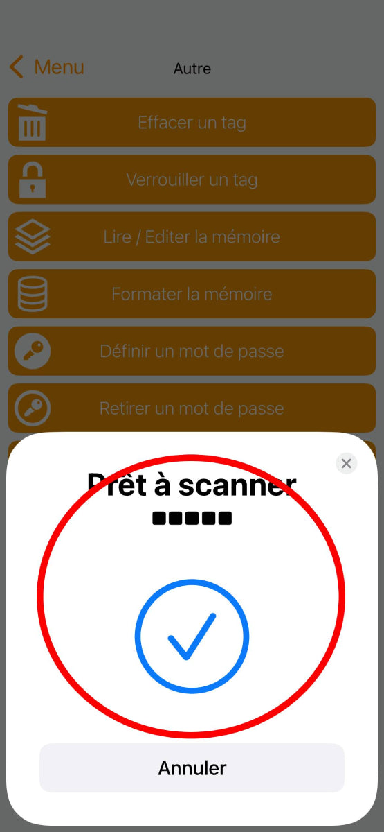 Confirmation d'effacement d'un Tag NFC