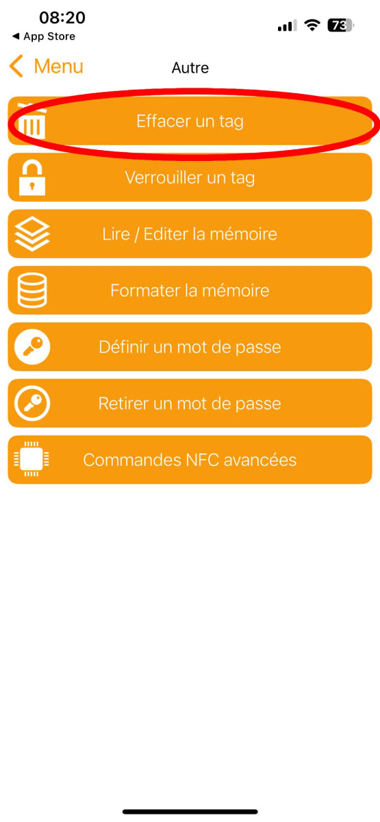 Effacer un Tag NFC