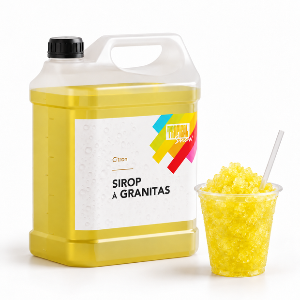 Sirop à granita Citron, bidon 5 L et granité — visuel de présentation