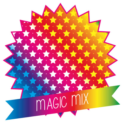 Logo Magic Mix aux étoiles colorées, préparation révolutionnaire pour glaces italiennes