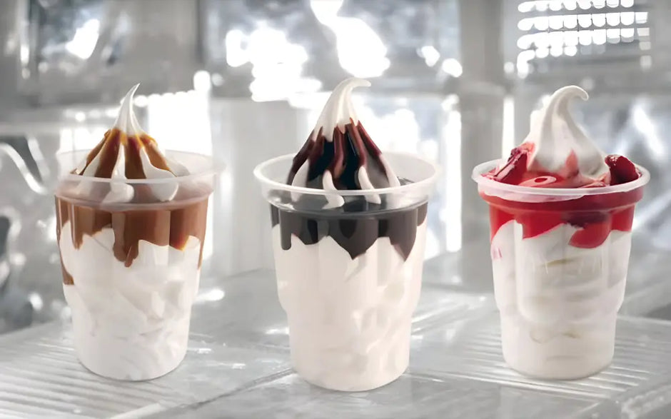 Trois parfaits de dessert Mix Neutre Sundae avec crème fouettée et sauces variées