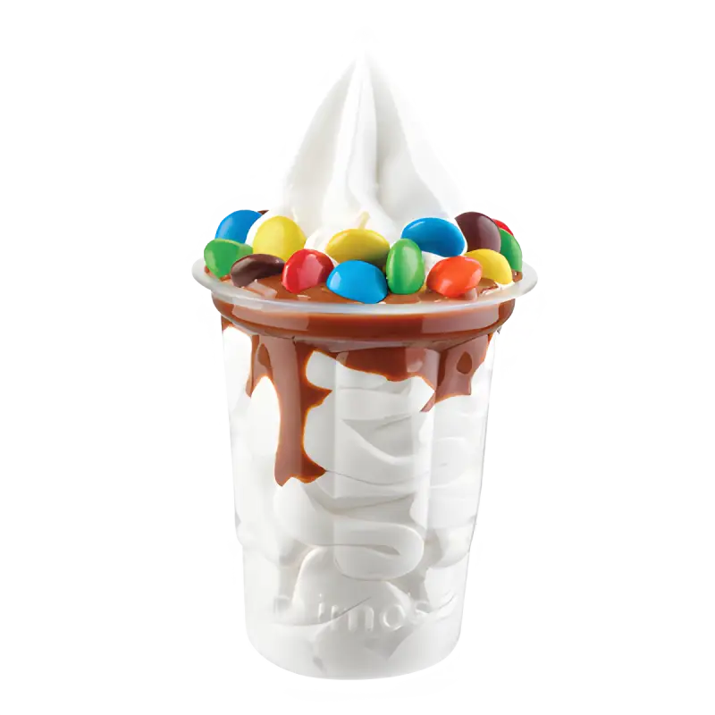 Sundae Mix Neutre avec crème glacée, sauce chocolat et M&Ms colorés