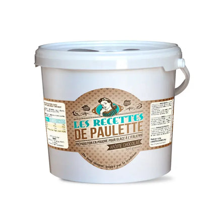 Seau en plastique blanc avec étiquette Les Recettes de Paulette pour glace italienne texture crémeuse