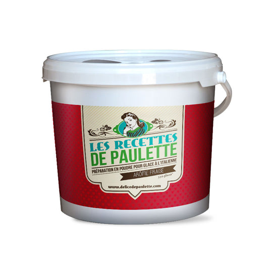 Seau de mix en poudre pour glace italienne fraise – Les Recettes de Paulette.