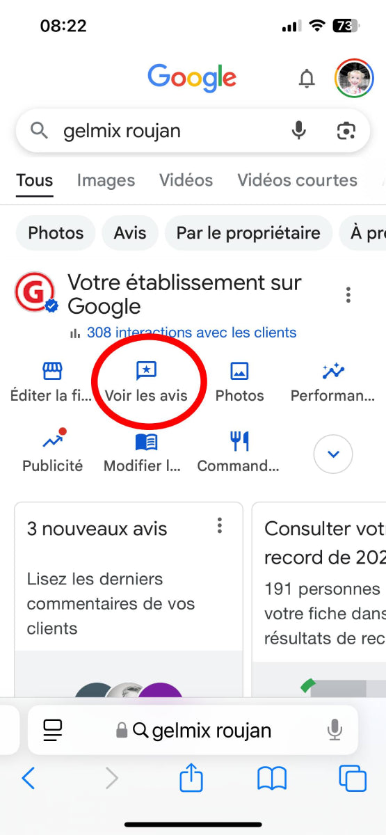 Capture d'écran de la page Gelmix - Avis Google